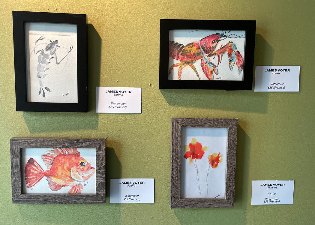 Four Tiny Art pieces on display