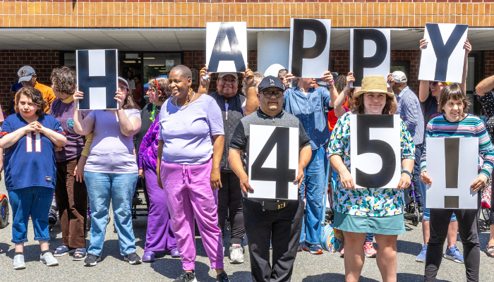 Happy 45th Sign at party