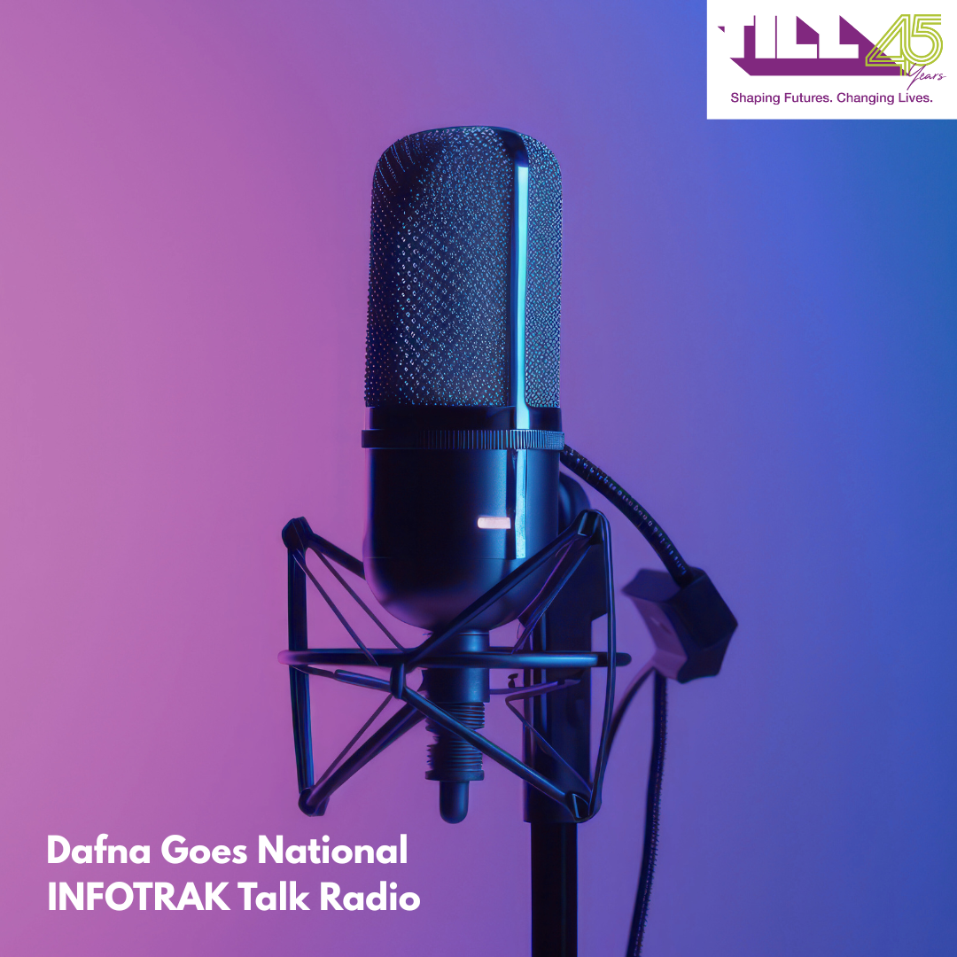 A microphone with the caption "Dafna Goes National"