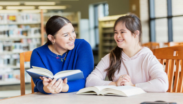 two women in library