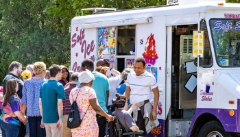 Crowd in front of ice cream truck