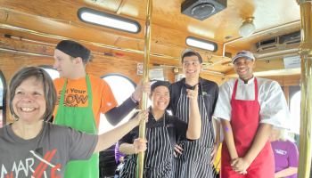 Group of young people on trolley tour