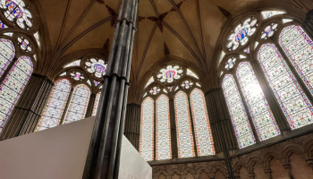 Close up photos of glass in a church 