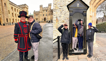 England photo with students posing for pictures