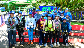 A group photo in Zipline gear in Costa Rica