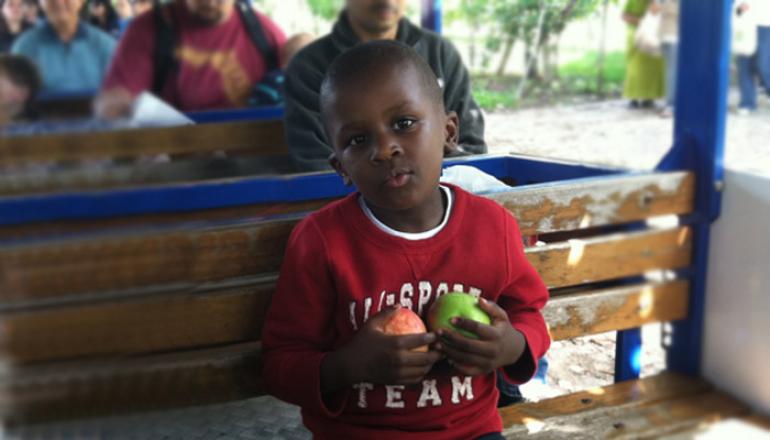 boy holding apples he picked